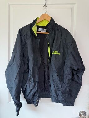 Black Ford Motorsport Windbreaker Jacket with Neon Yellow Trim